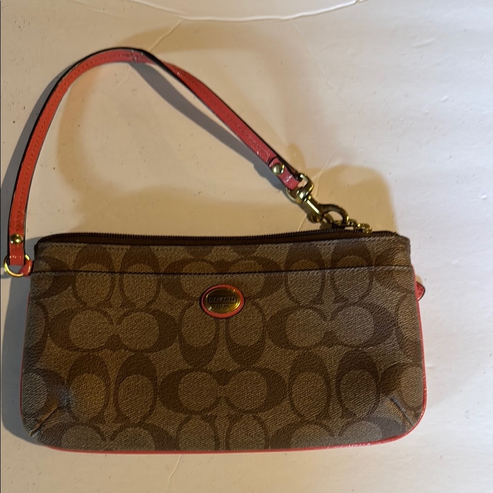 Coach Brown and Pink Clutch with Signature Design